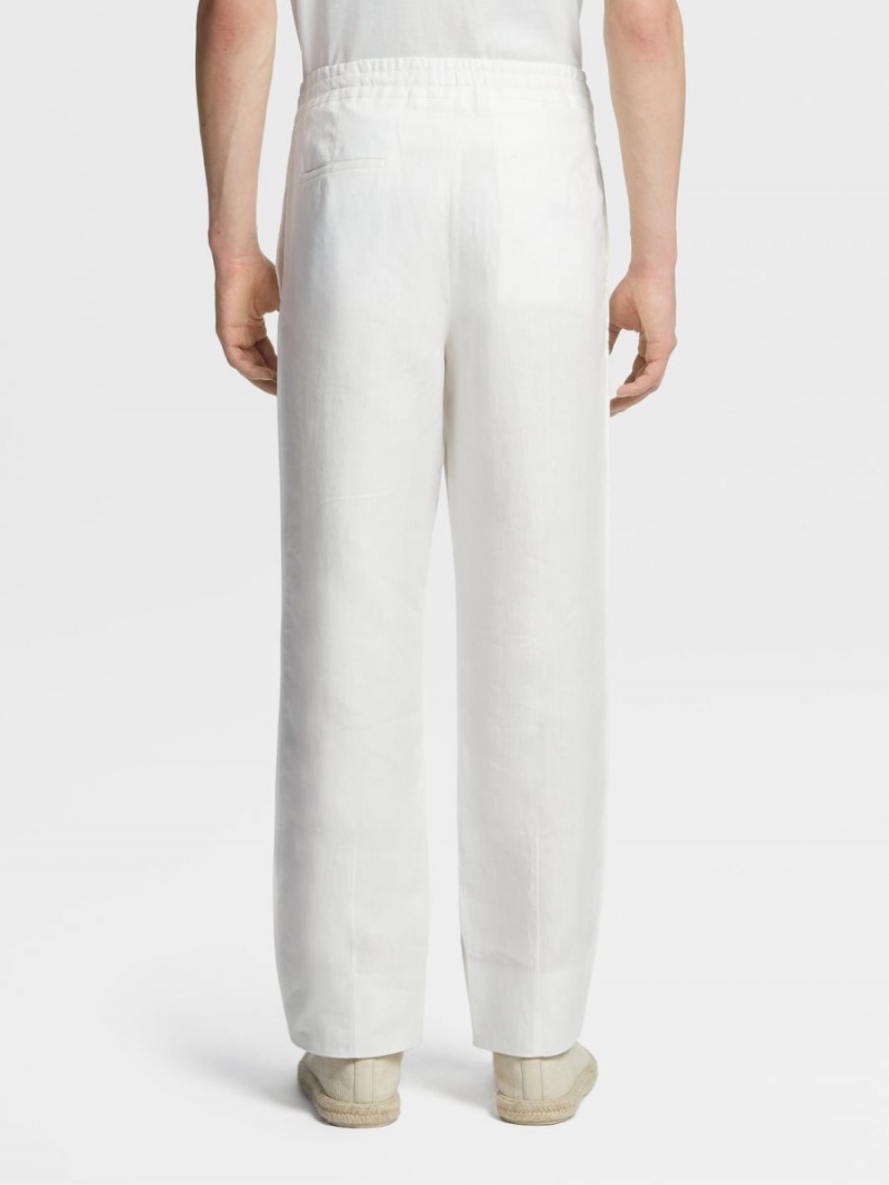 White Zegna Linen Joggers | RKZLDEP-53