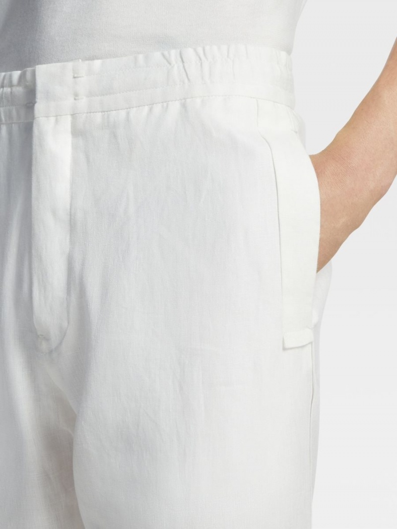 White Zegna Linen Joggers | RKZLDEP-53