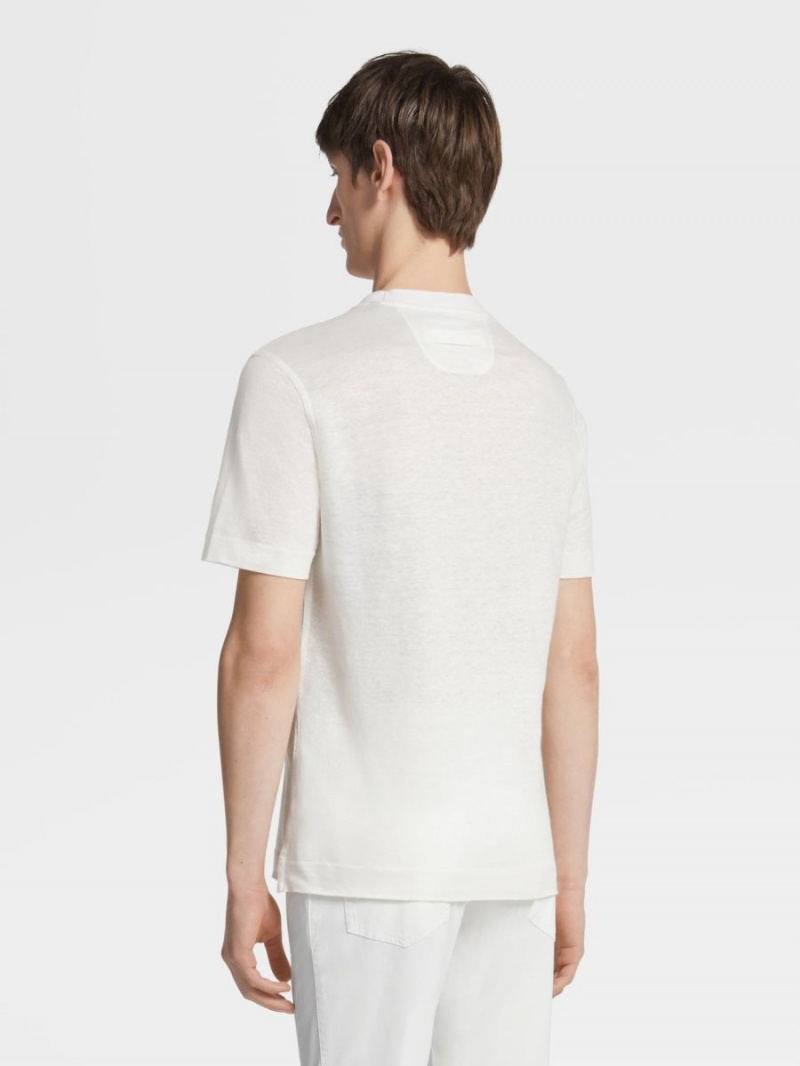 White Zegna Linen T-shirt | AUGPJQE-51