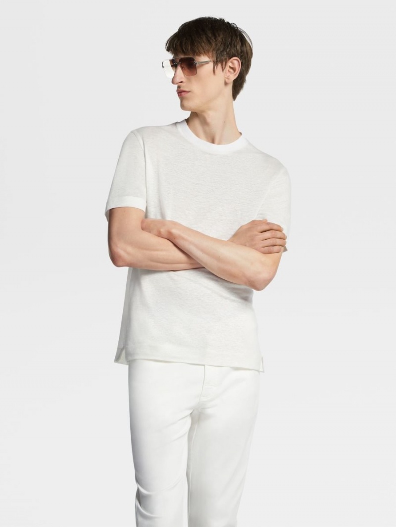 White Zegna Linen T-shirt | AUGPJQE-51