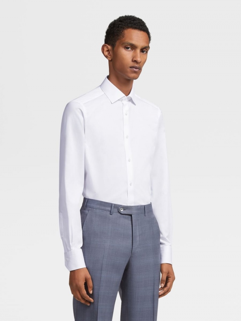 White Zegna Micro-striped Trecapi Cotton Shirt | HNIWBUK-76