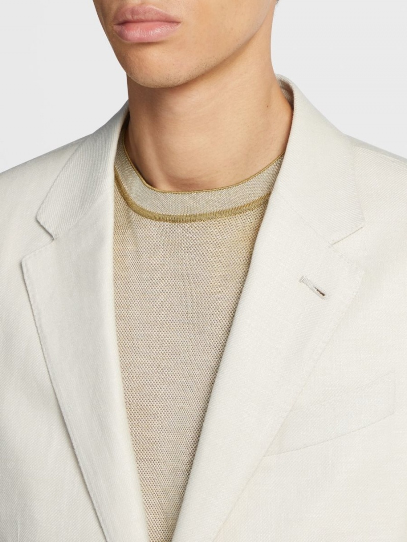 White Zegna Microstructured Crossover Linen And Wool Blend Fairway Jacket | KVWEPTO-29