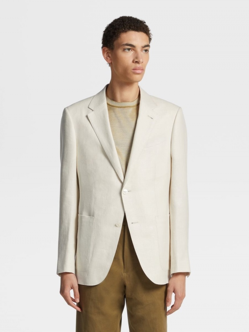 White Zegna Microstructured Crossover Linen And Wool Blend Fairway Jacket | KVWEPTO-29