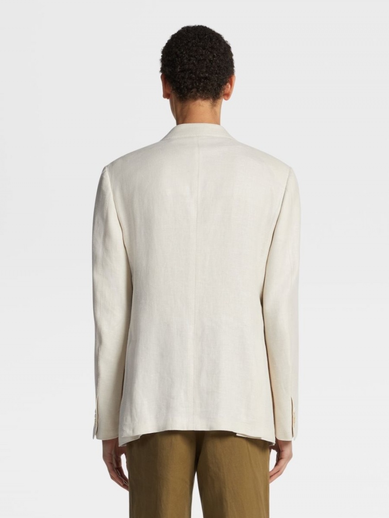 White Zegna Microstructured Crossover Linen And Wool Blend Fairway Jacket | KVWEPTO-29