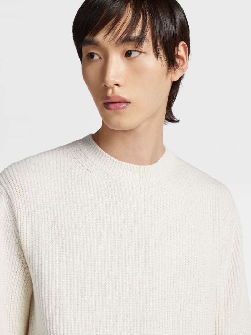 White Zegna Oasi Cashmere Crewneck | SQEKOIZ-57