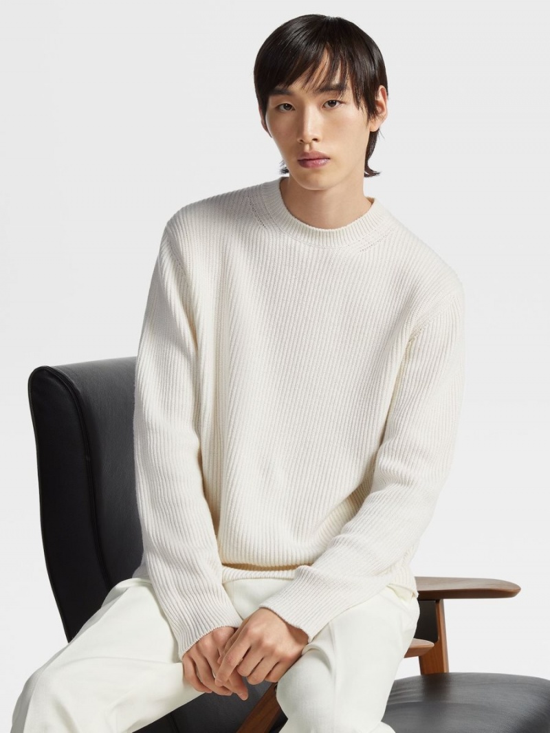 White Zegna Oasi Cashmere Crewneck | SQEKOIZ-57