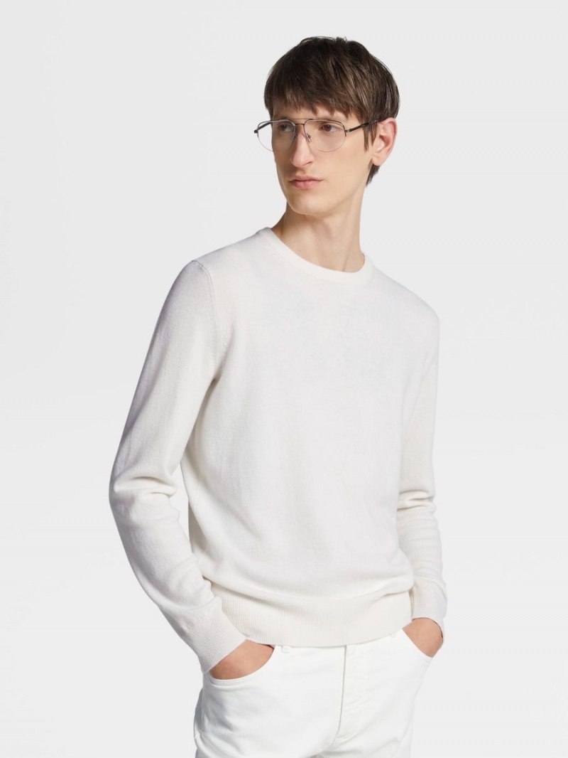 White Zegna Oasi Cashmere Crewneck | ZIOUKAS-16