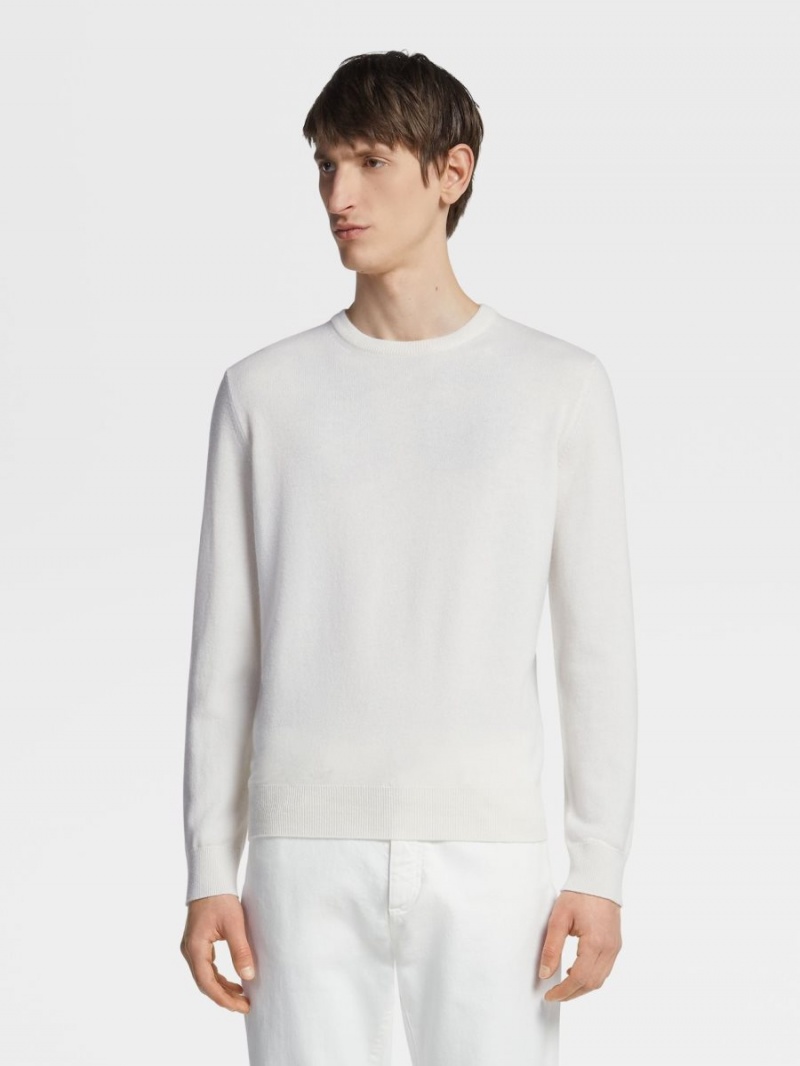 White Zegna Oasi Cashmere Crewneck | ZIOUKAS-16