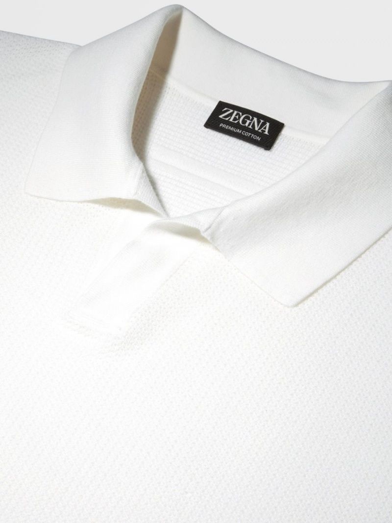 White Zegna Premium Cotton Polo Shirt | QRNPCEA-62