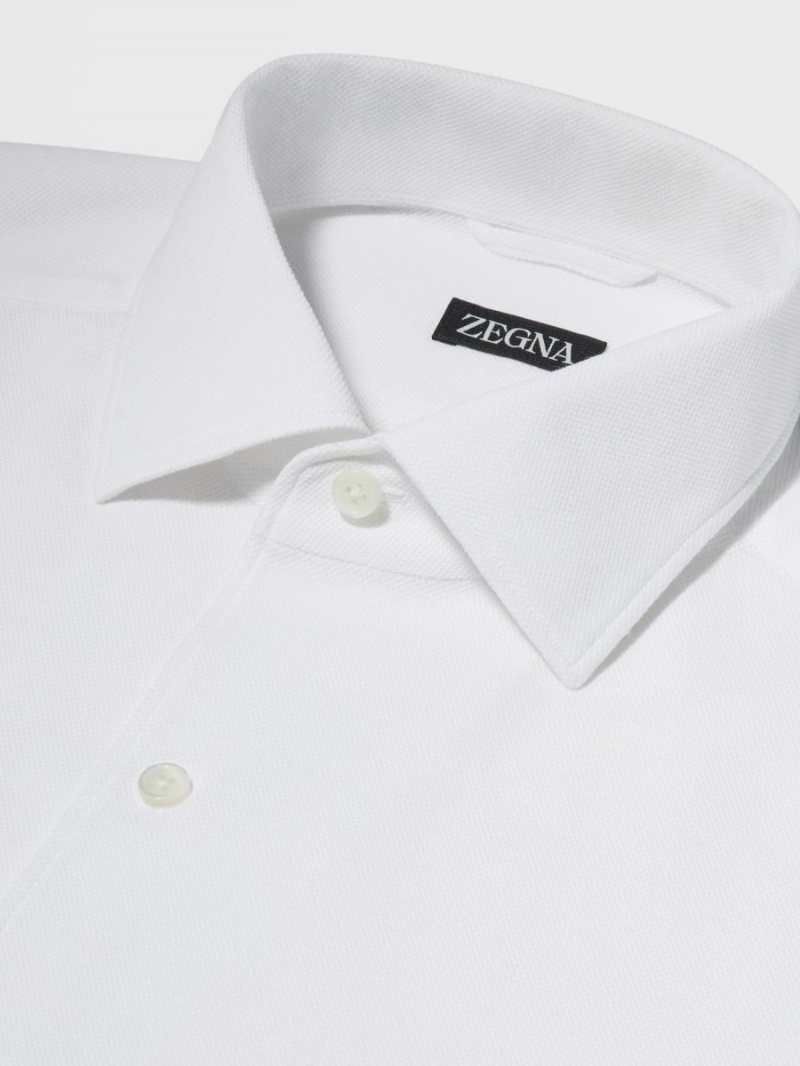 White Zegna Pure Cotton Jersey Long-sleeve Shirt | APYUVTX-54