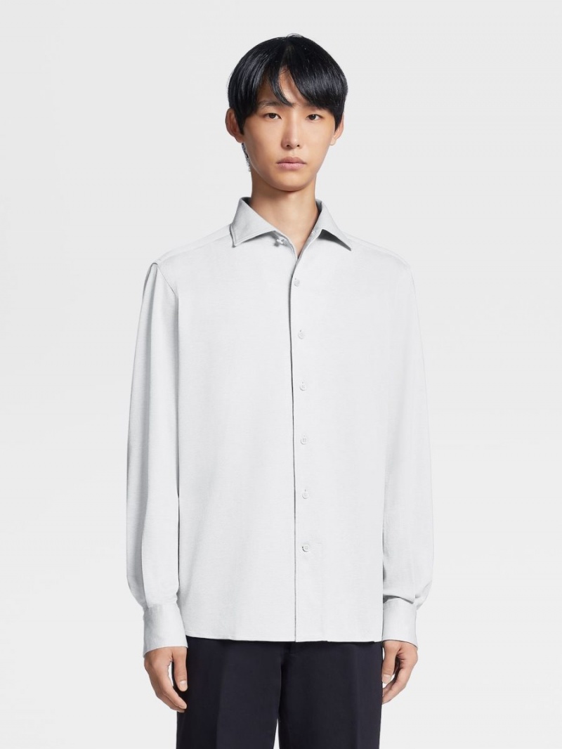 White Zegna Pure Cotton Jersey Long-sleeve Shirt | APYUVTX-54