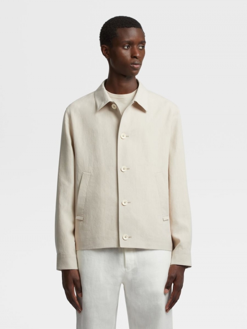 White Zegna Pure Linen 3-ply Chore Jacket | OGBDMZE-43