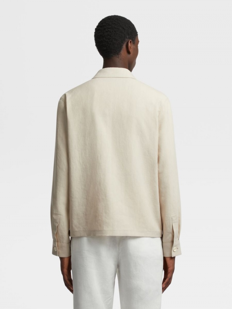 White Zegna Pure Linen 3-ply Chore Jacket | OGBDMZE-43