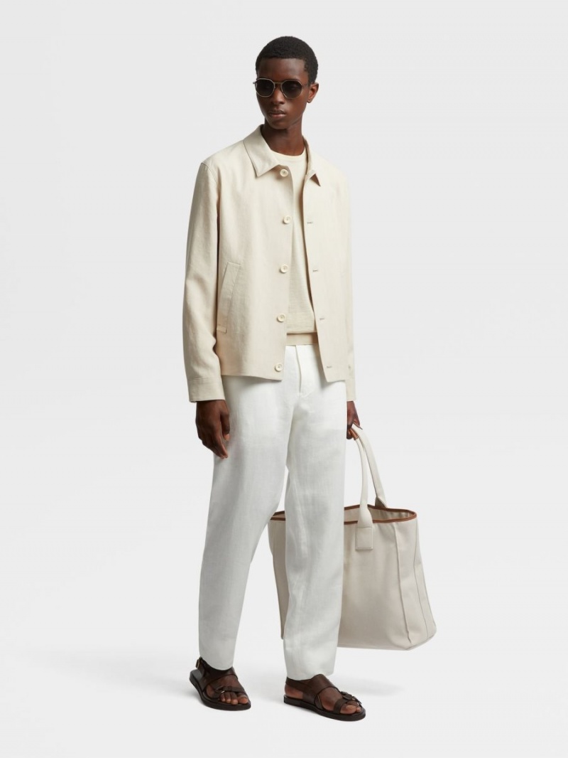 White Zegna Pure Linen 3-ply Chore Jacket | OGBDMZE-43