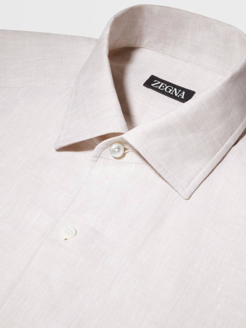 White Zegna Pure Linen Long-sleeve Shirt | RUGLKSA-56