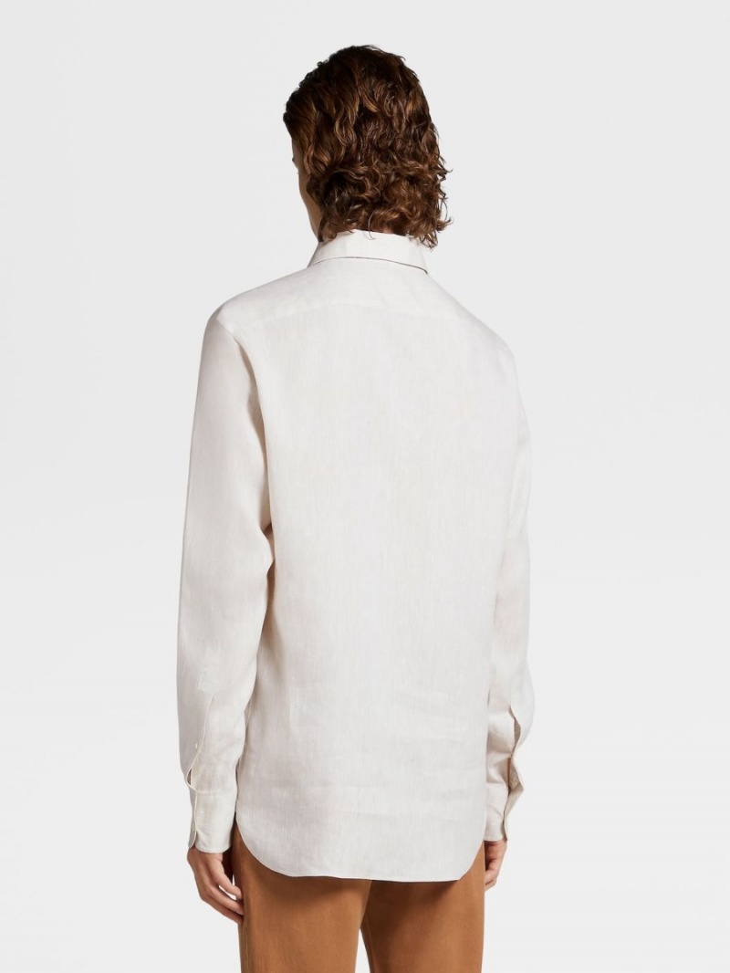 White Zegna Pure Linen Long-sleeve Shirt | RUGLKSA-56