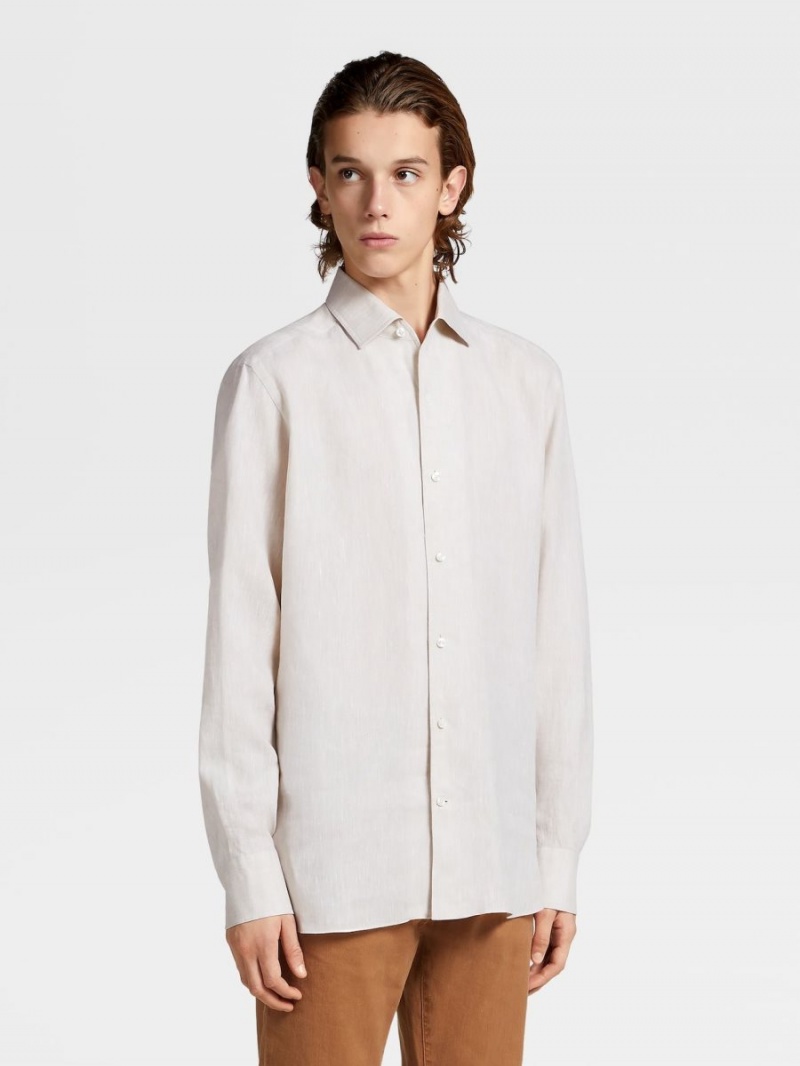 White Zegna Pure Linen Long-sleeve Shirt | RUGLKSA-56