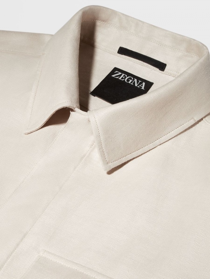 White Zegna Pure Linen Overshirt | LSGTBNE-27