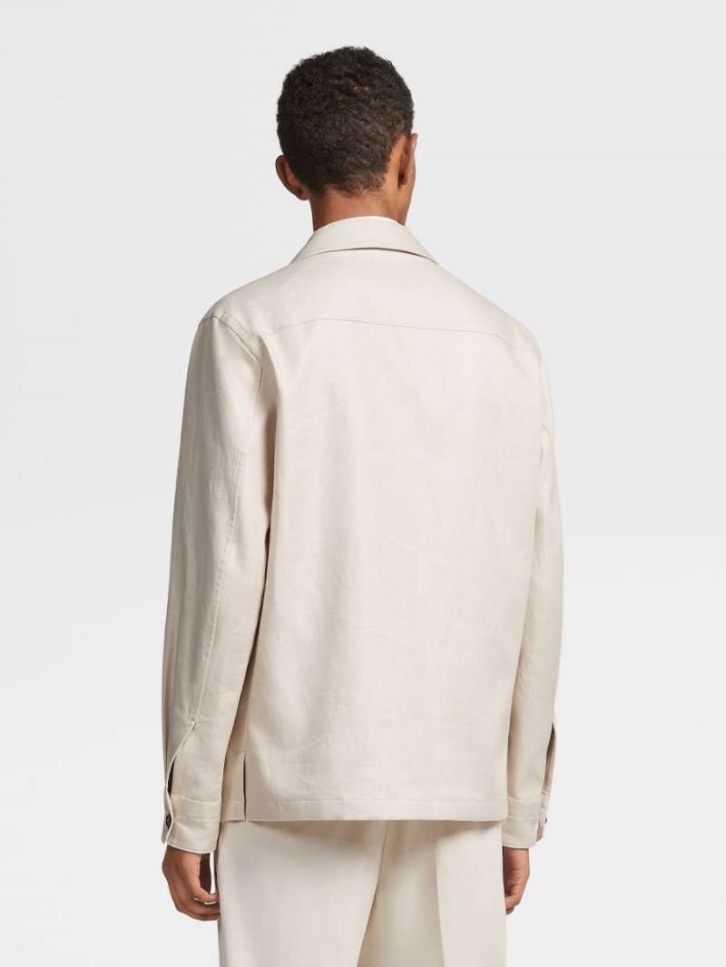 White Zegna Pure Linen Overshirt | LSGTBNE-27