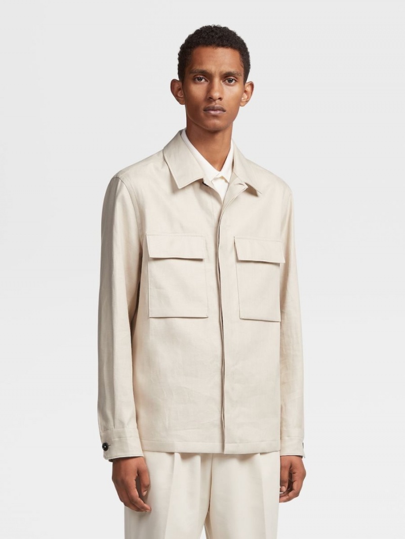 White Zegna Pure Linen Overshirt | LSGTBNE-27