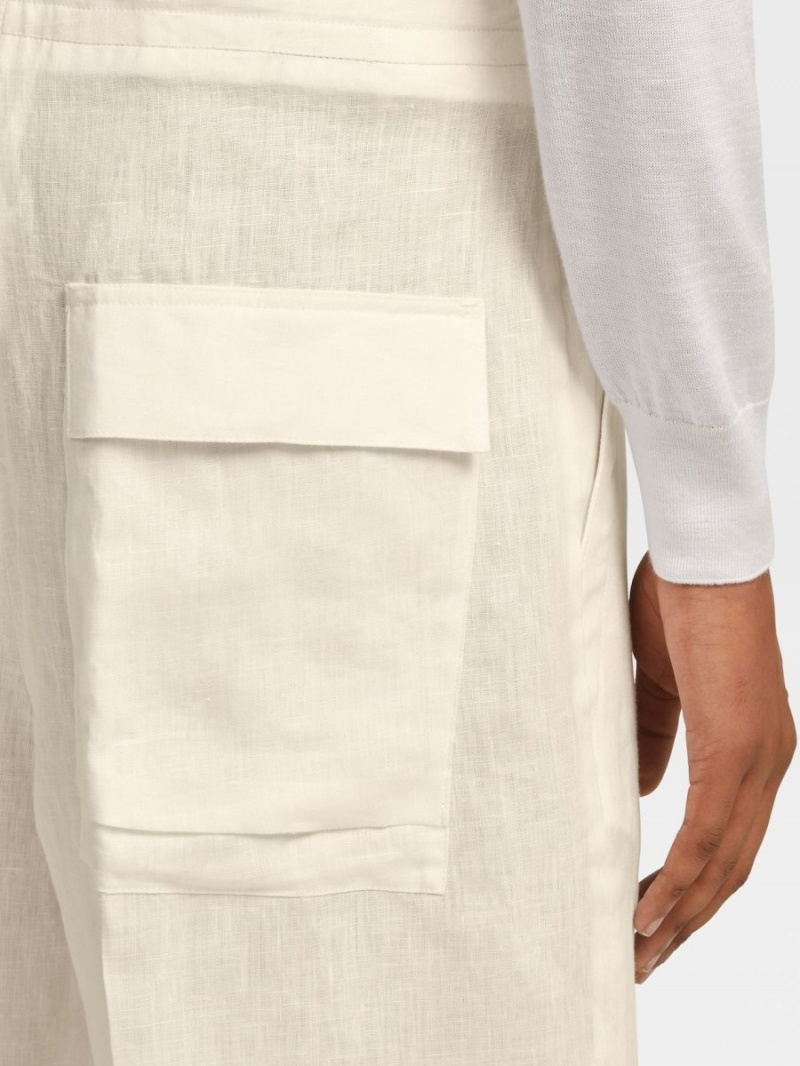 White Zegna Pure Linen Shorts | EROASQF-05