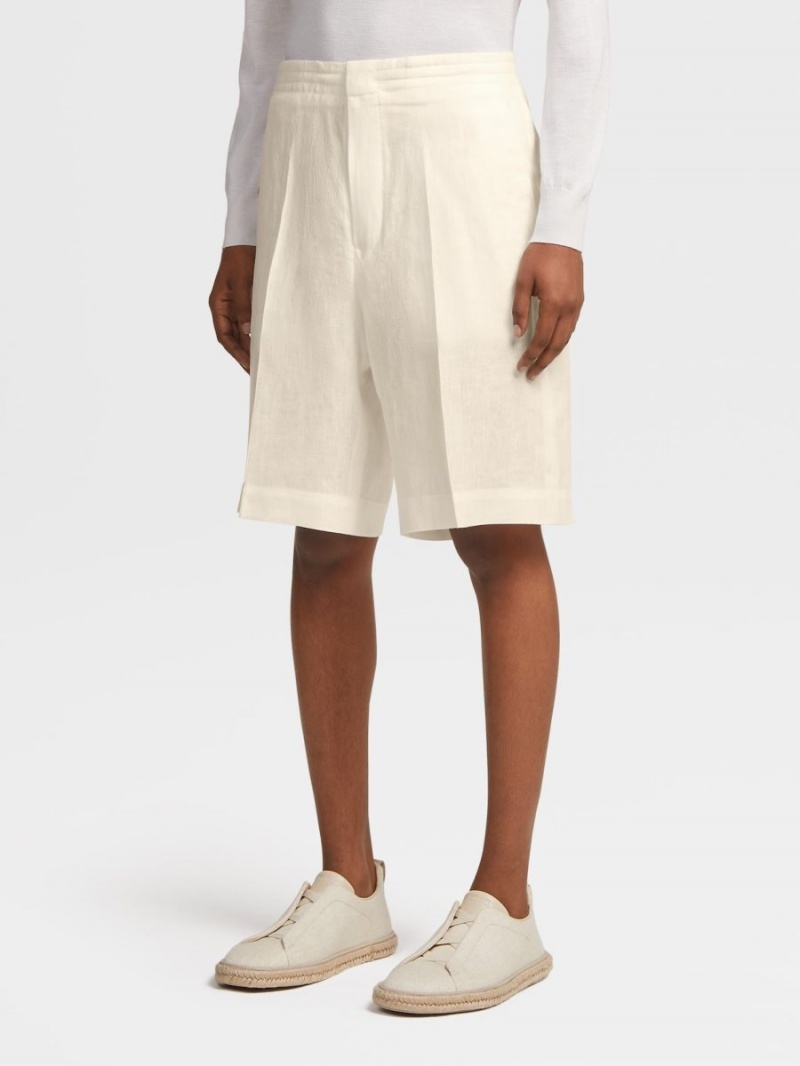 White Zegna Pure Linen Shorts | EROASQF-05