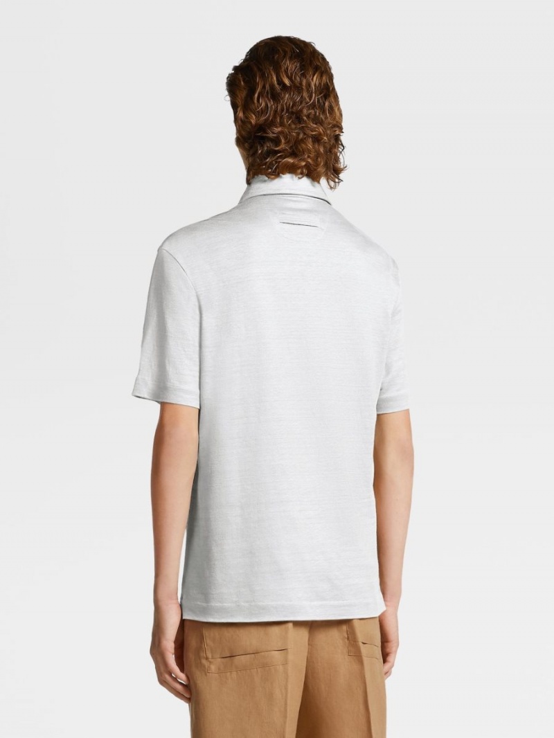 White Zegna Pure Linen Short-sleeve Polo | EJNCOAL-15