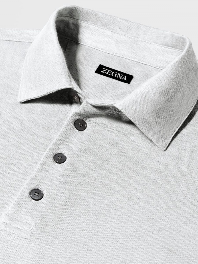 White Zegna Pure Linen Short-sleeve Polo | EJNCOAL-15