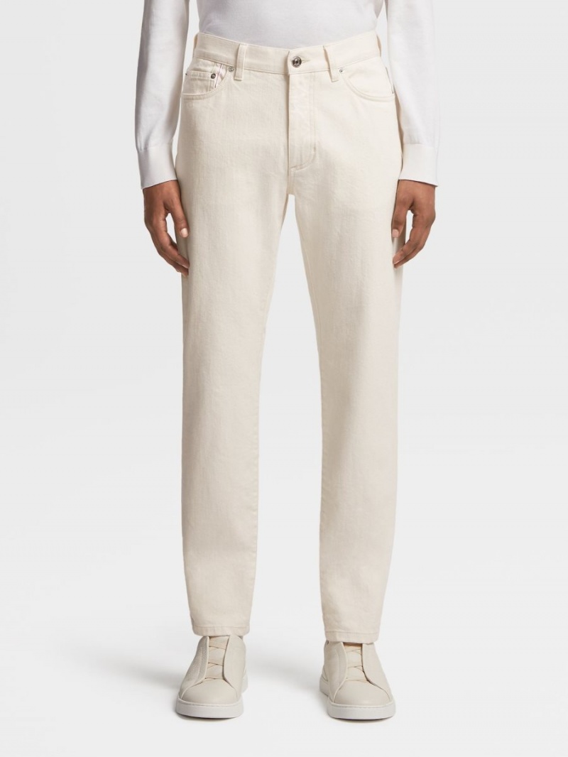 White Zegna Rinse-washed Stretch Cotton Jeans | RGUNDSZ-31