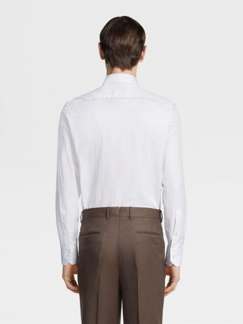 White / Dark Grey Zegna Structured Striped Trecapi Cotton Shirt | YUIDEZW-62