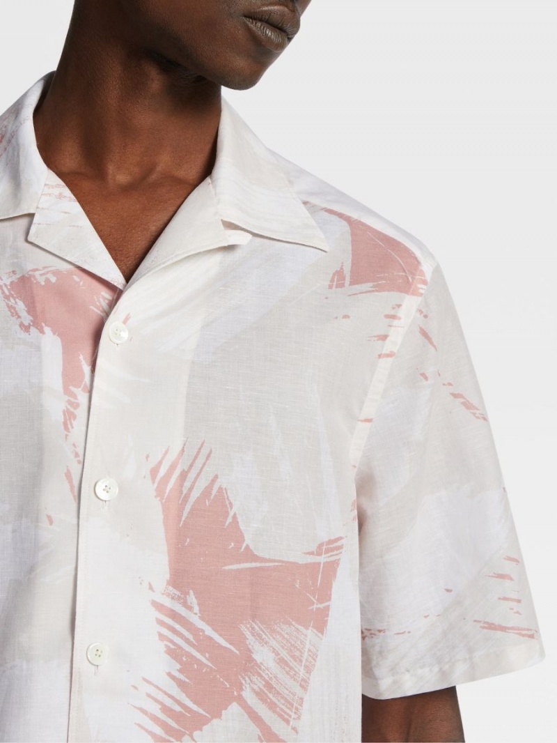 White / Pink / White Zegna Linen And Cotton Shirt | UWBQXZD-47